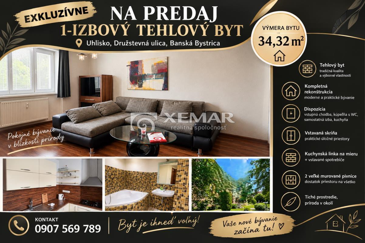 rezervované predaj 1 izbový tehlový byt - uhlisko, banská bystrica