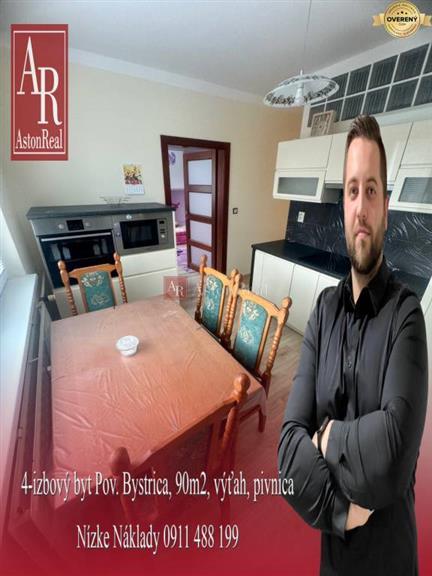4-izbový byt pov. bystrica, 90m2, výťah, pivnica, nízke náklady