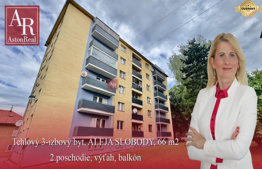 tehlový 3-izbový byt, ul. aleja slobody, 66 m2, 2.p., balkón, výťah