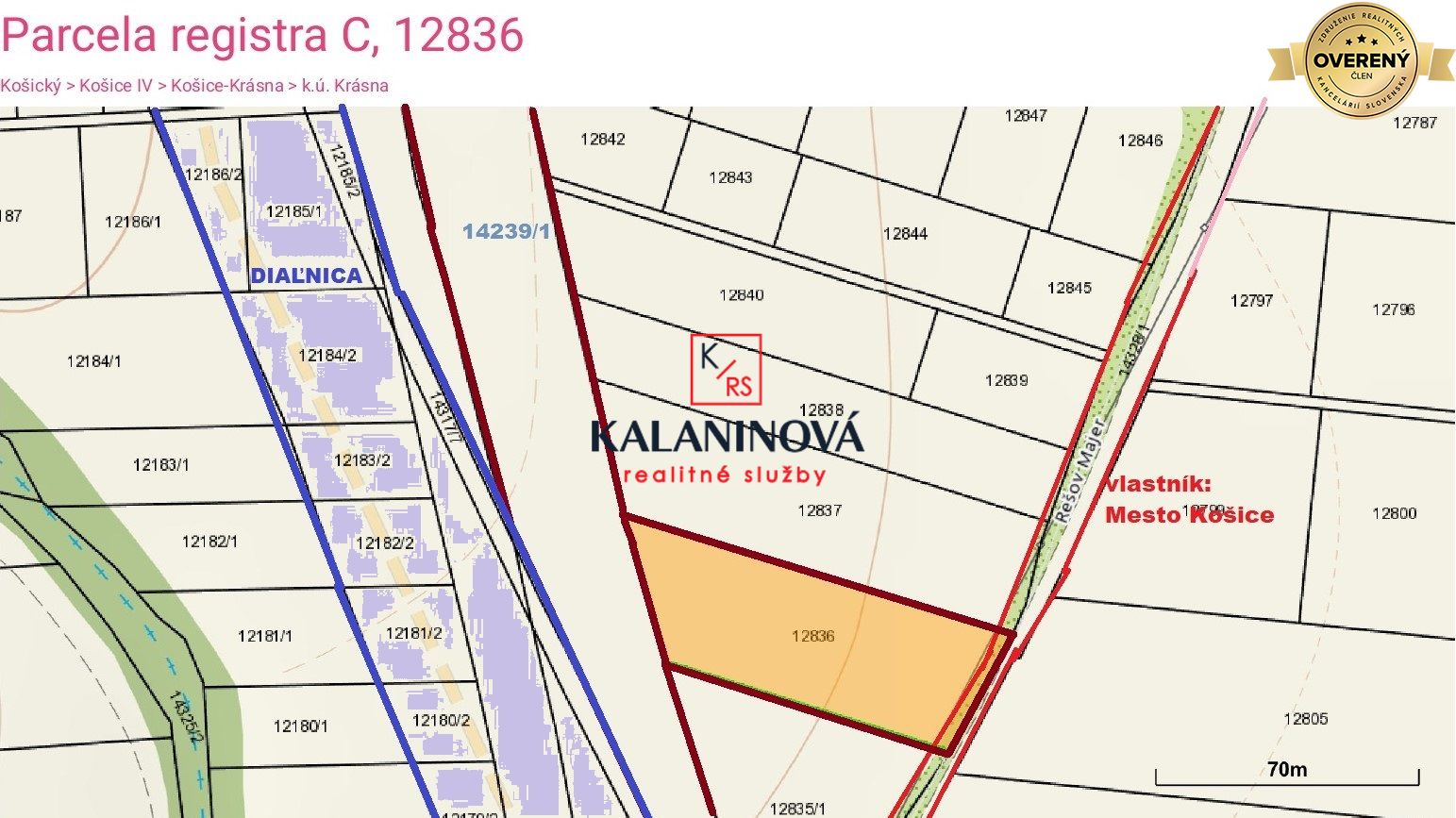 predaj investičný pozemok pri dialnici, parc. 12836, košice - krásna