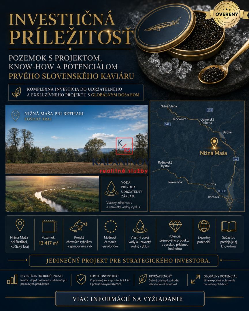 investičný pozemok projekt s potenciálom prvého slovenského kaviáru