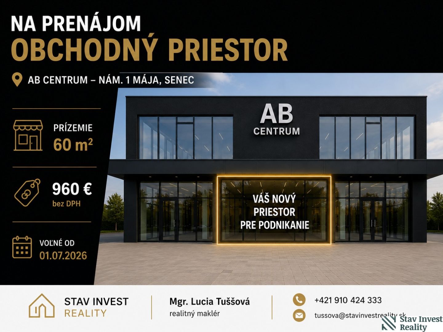 obchodný priestor v centre senca na prenájom
