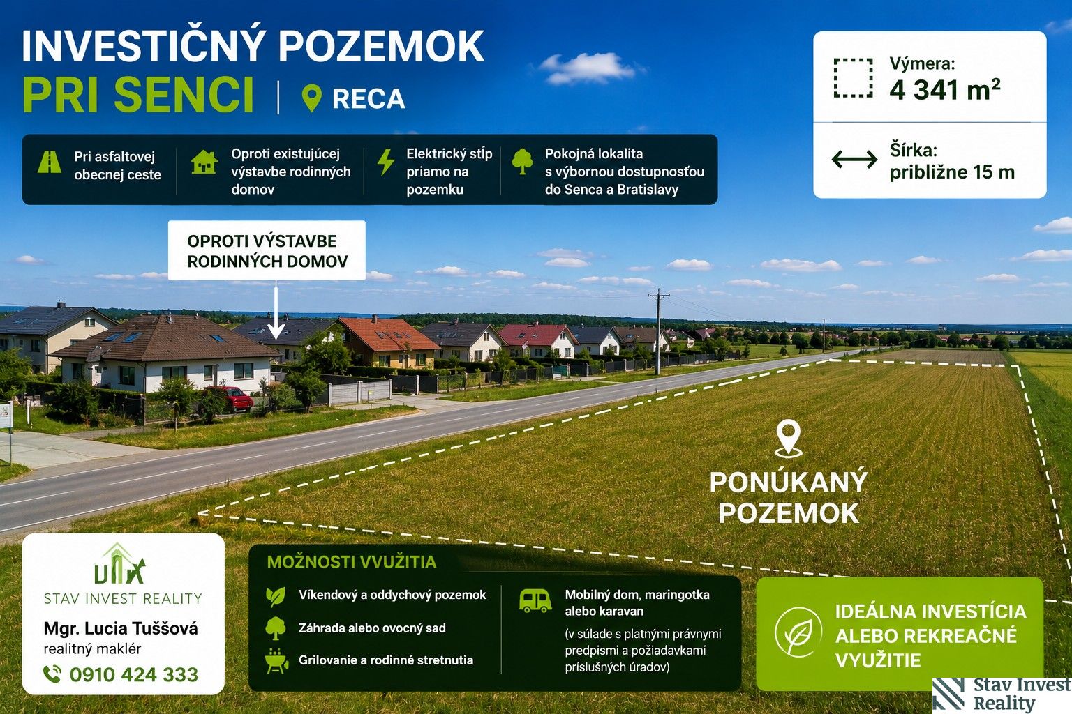 investičný pozemok pri senci 4 341 m² , reca, pri asfaltovej ceste